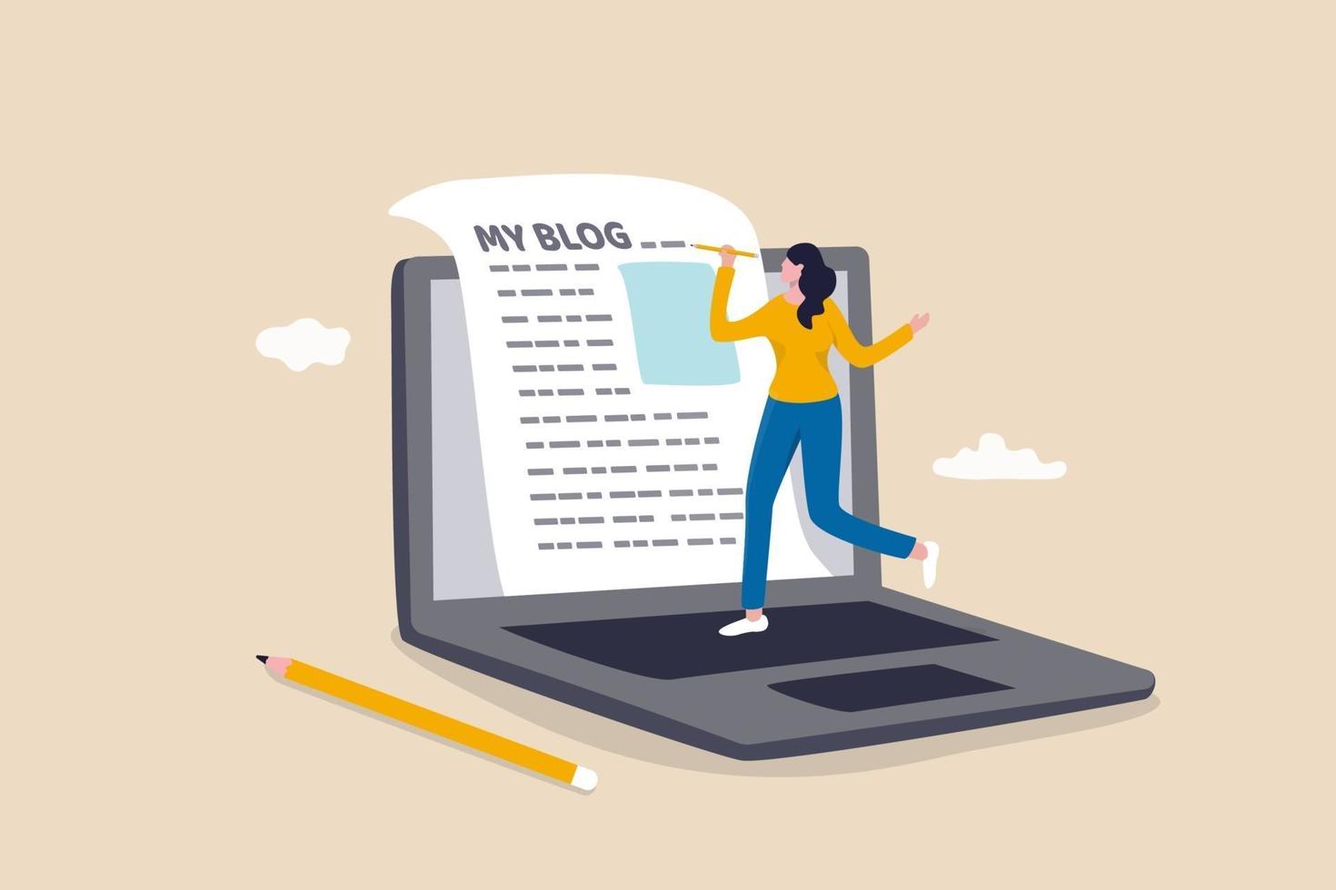 Content writer or blogger, start new blog writing article online vector