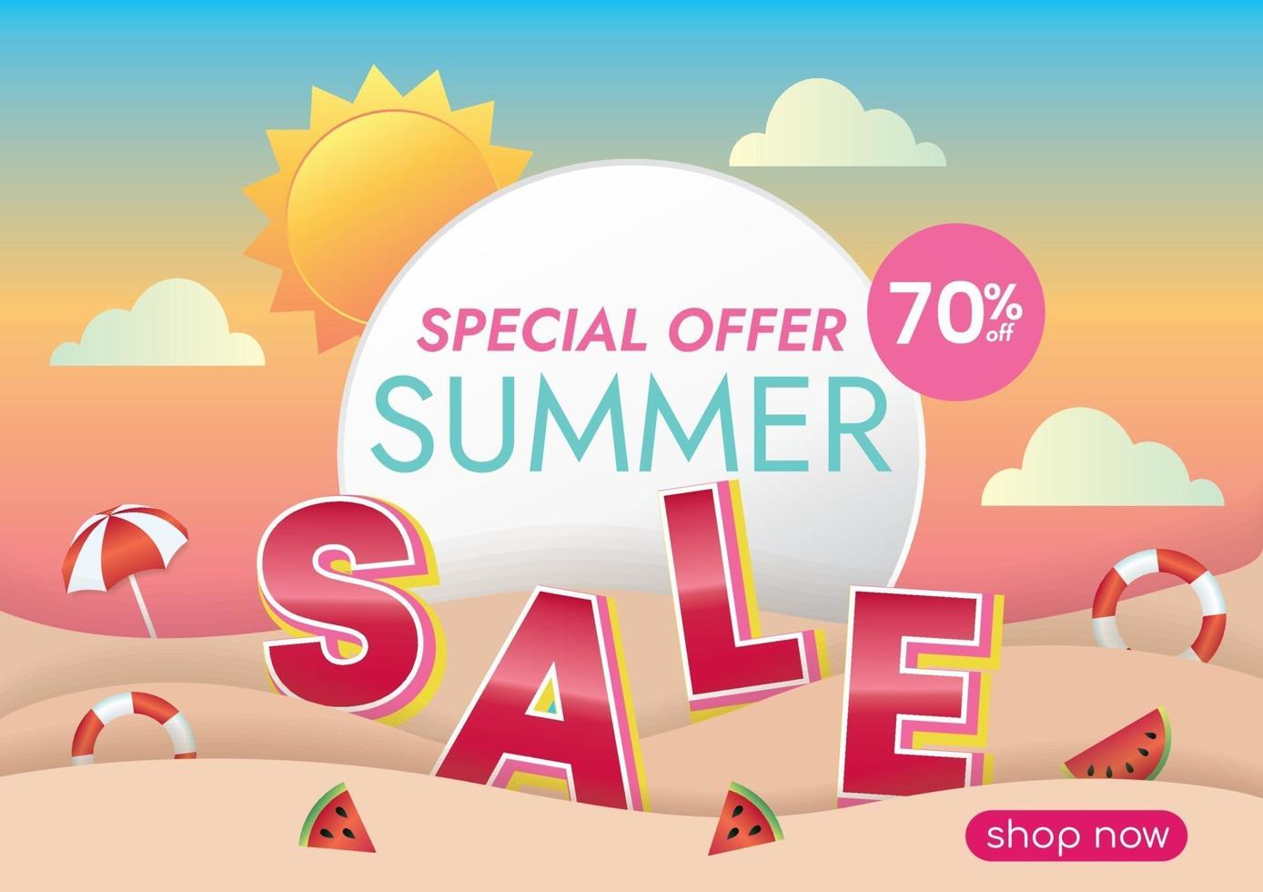 summer sale promotion with sunset beach vector