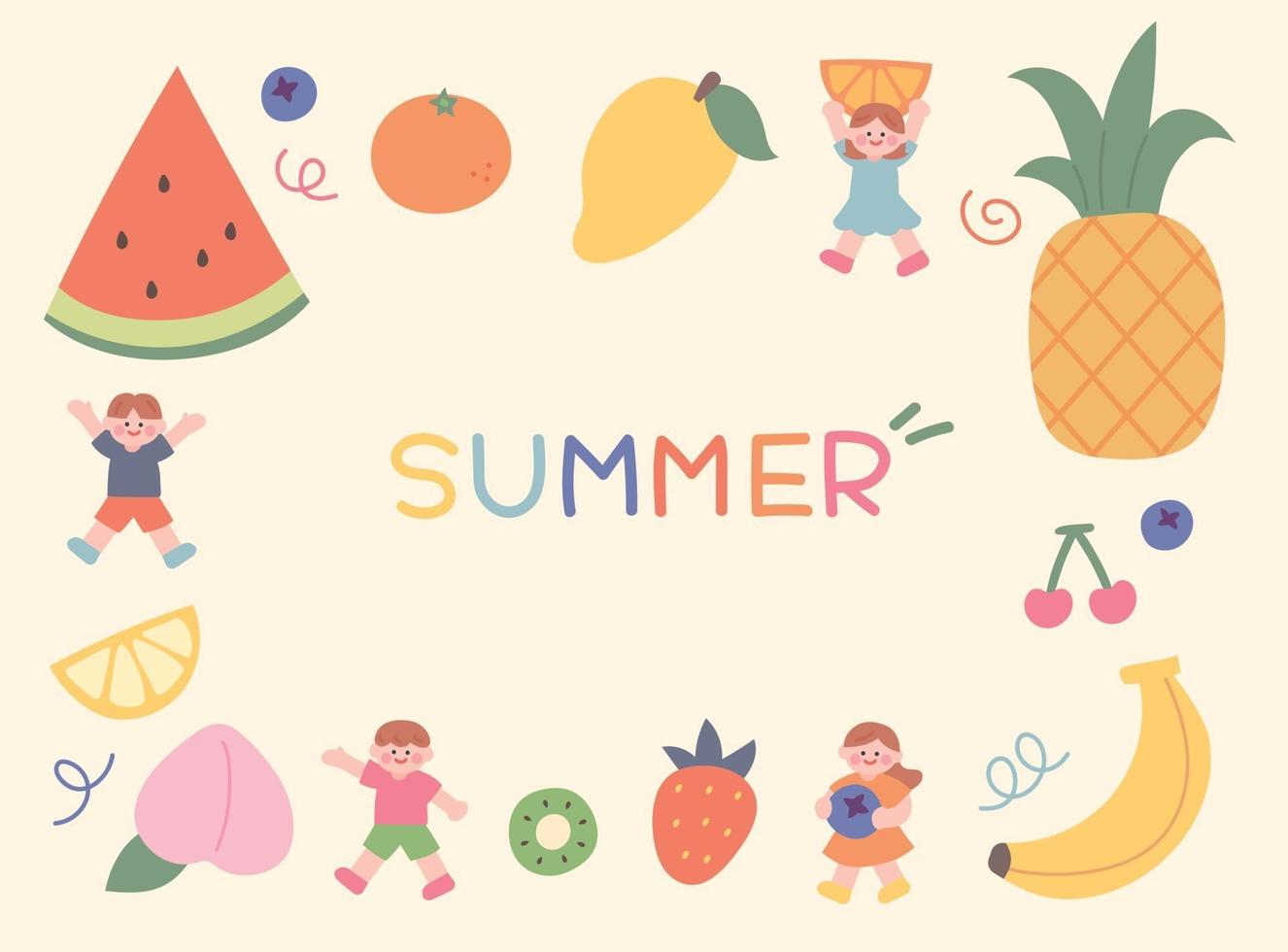 Summer fruits kids vector