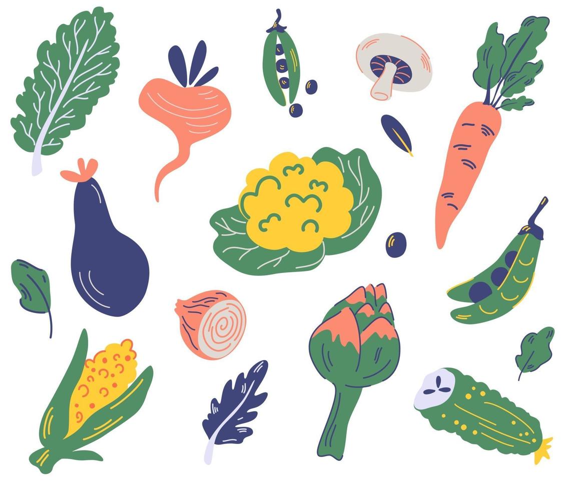 conjunto de verduras. alimentos orgánicos y saludables. vector