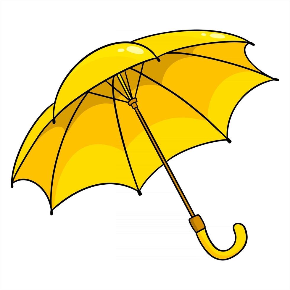 Rain protection. Opened yellow umbrella. For the wet season, autumn. vector