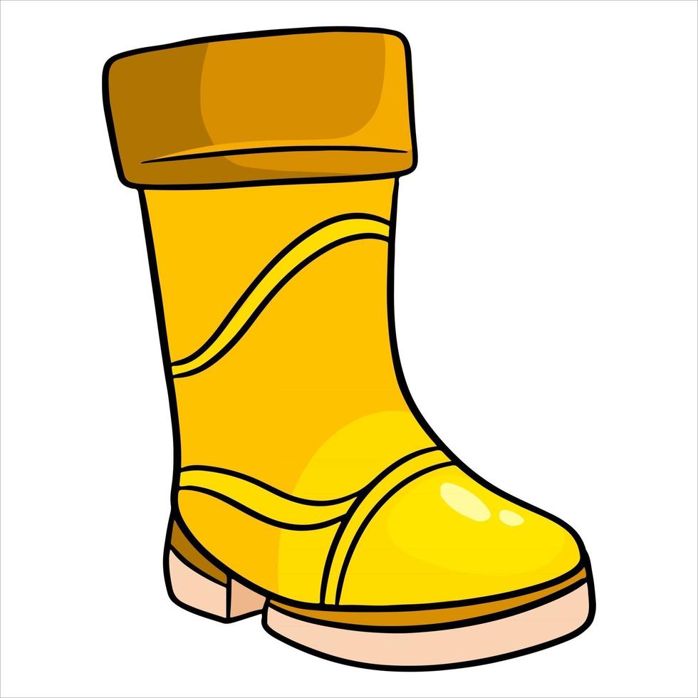Rain protection. A yellow rubber boot for walking in puddles and mud. vector