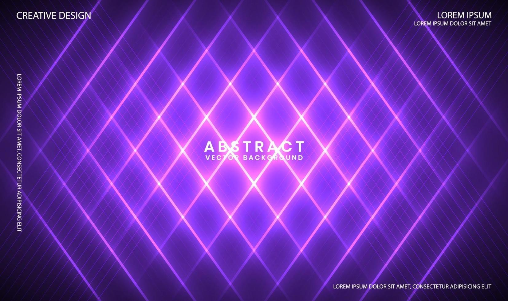 Abstract purple geometric background with neon light lines vector