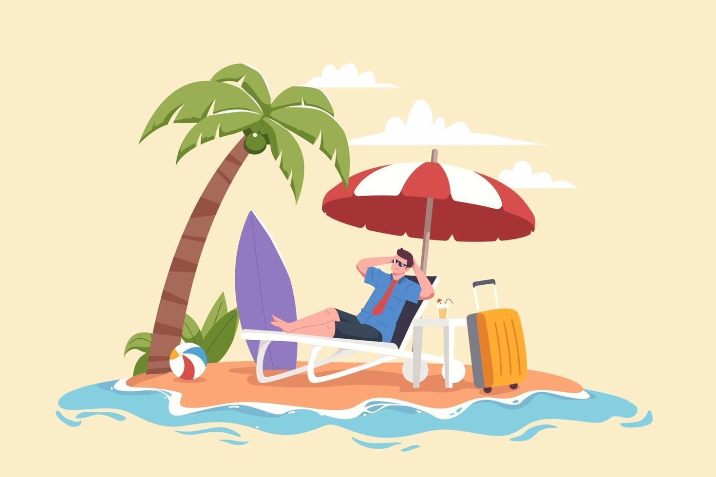 Man relaxing at the beach during summer holiday illustration vector