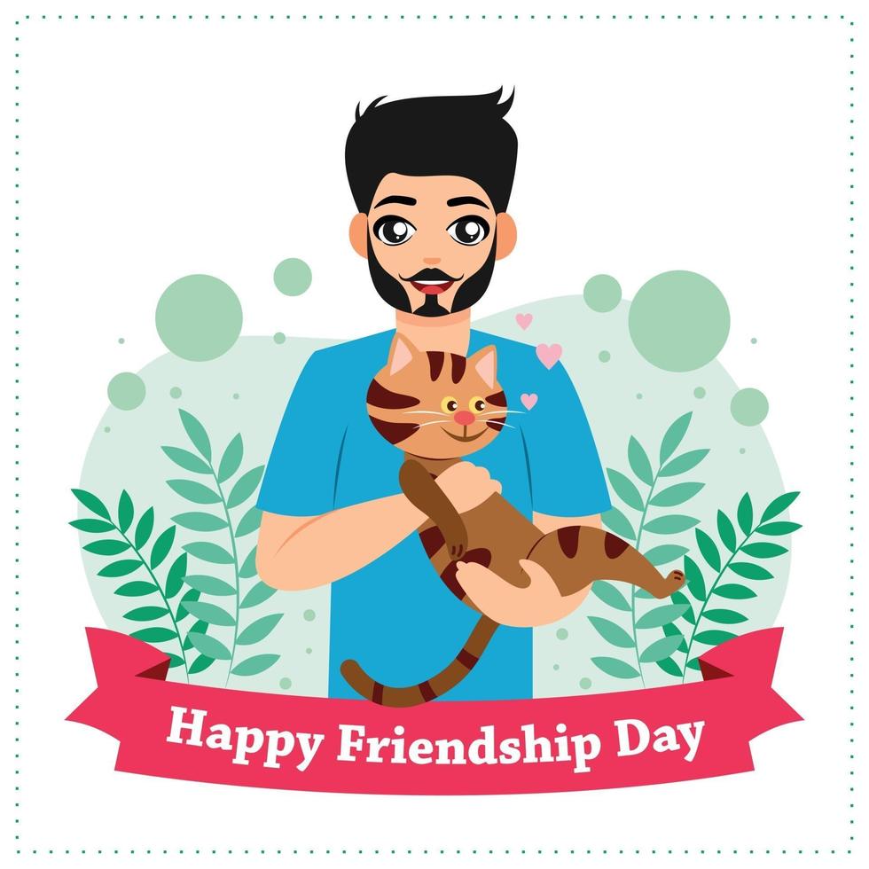 Poster of boy celebrate friendship day with cat vector