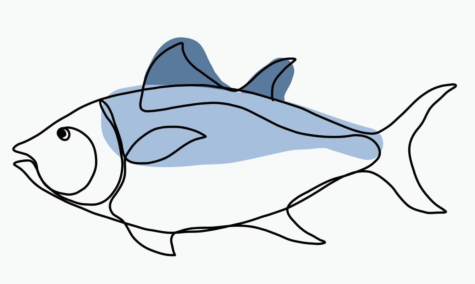 Doodle freehand sketch continuous drawing of fish. vector