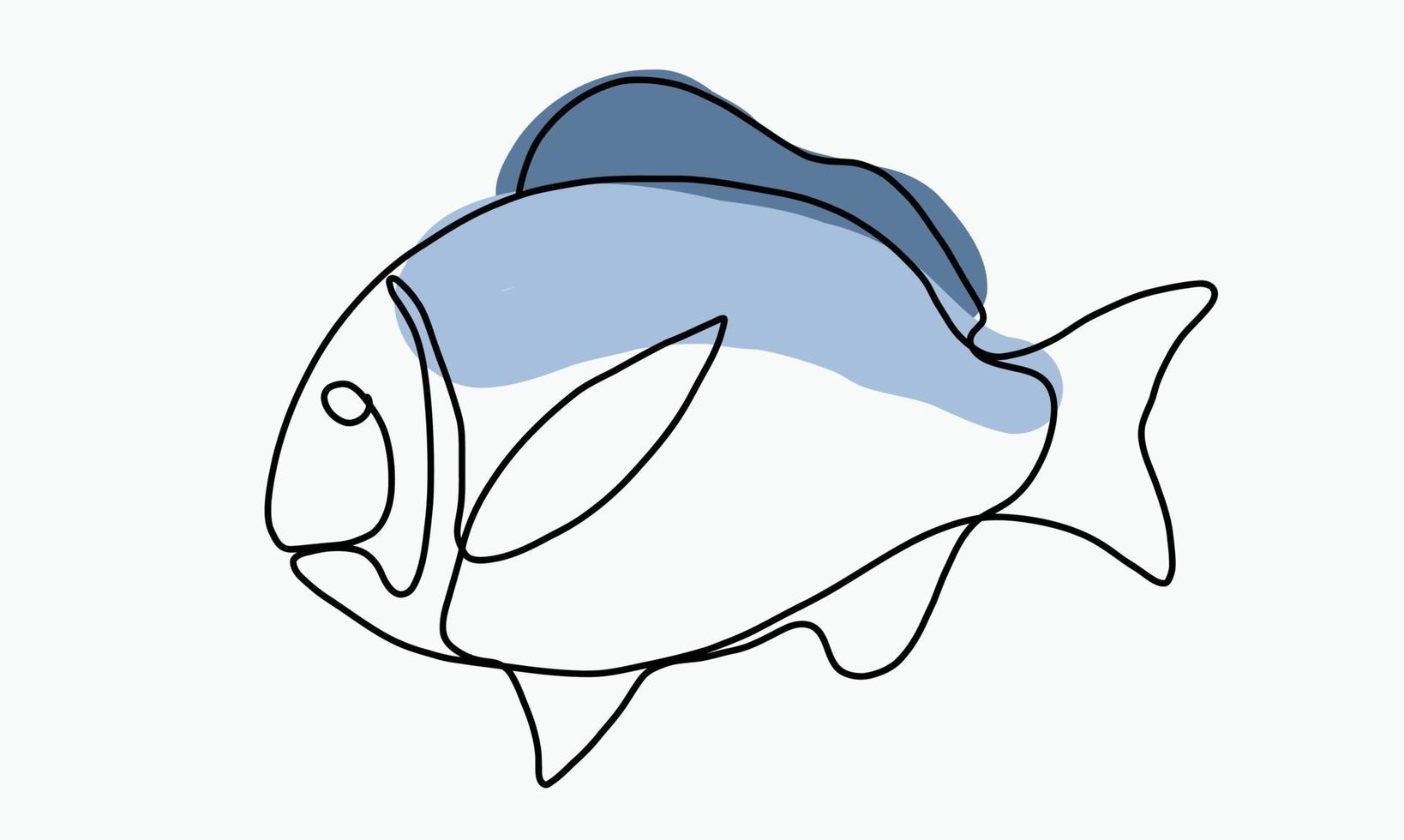 Doodle boceto a mano alzada dibujo continuo de peces. vector