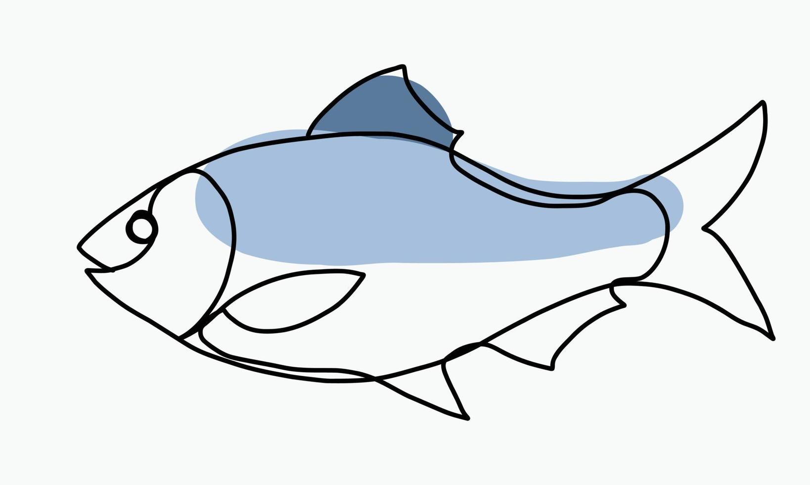 Doodle freehand sketch continuous drawing of fish. vector
