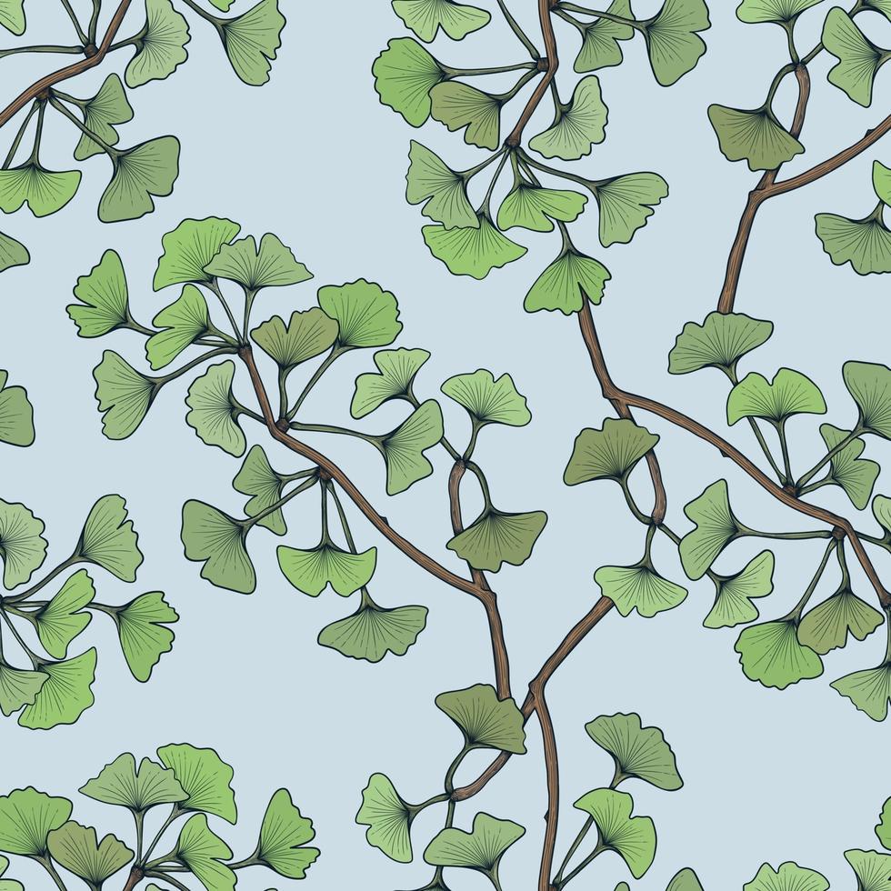 Colorful Hand drawn seamless pattern with ginkgo leaf branch vector