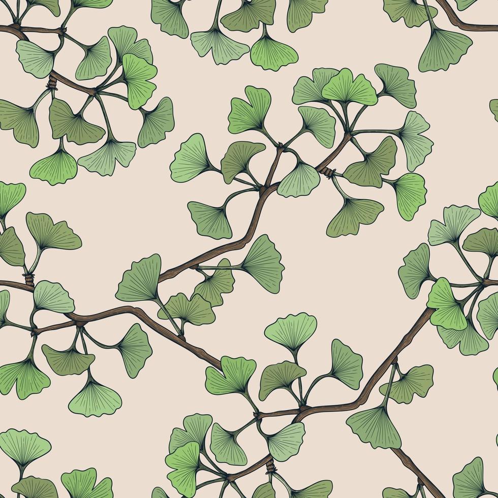 Colorful Hand drawn seamless pattern with ginkgo leaf branch vector