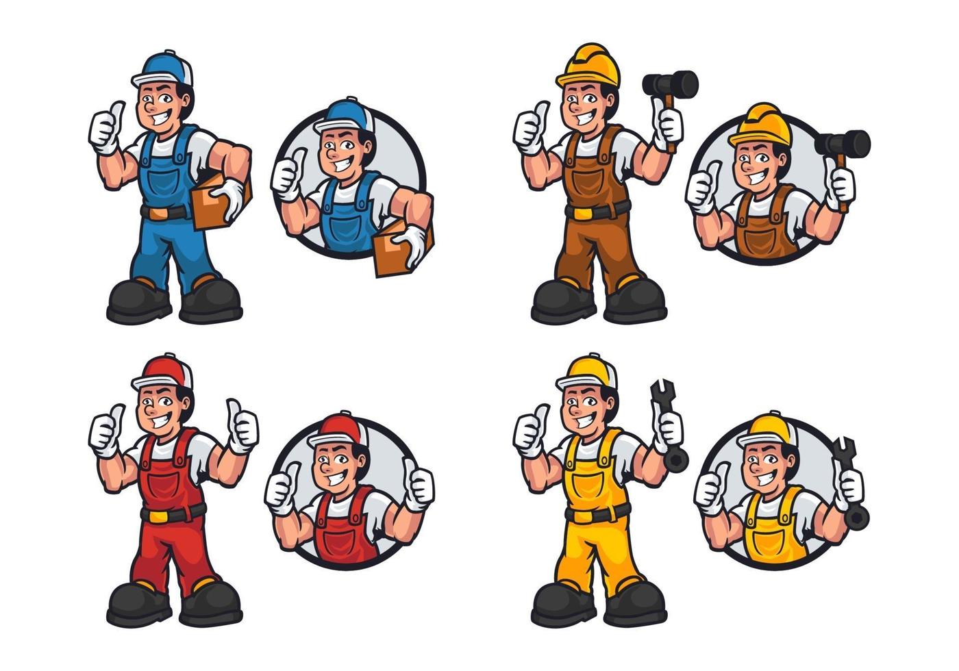 Set of engineers, handyman or technician isolated on white background. vector