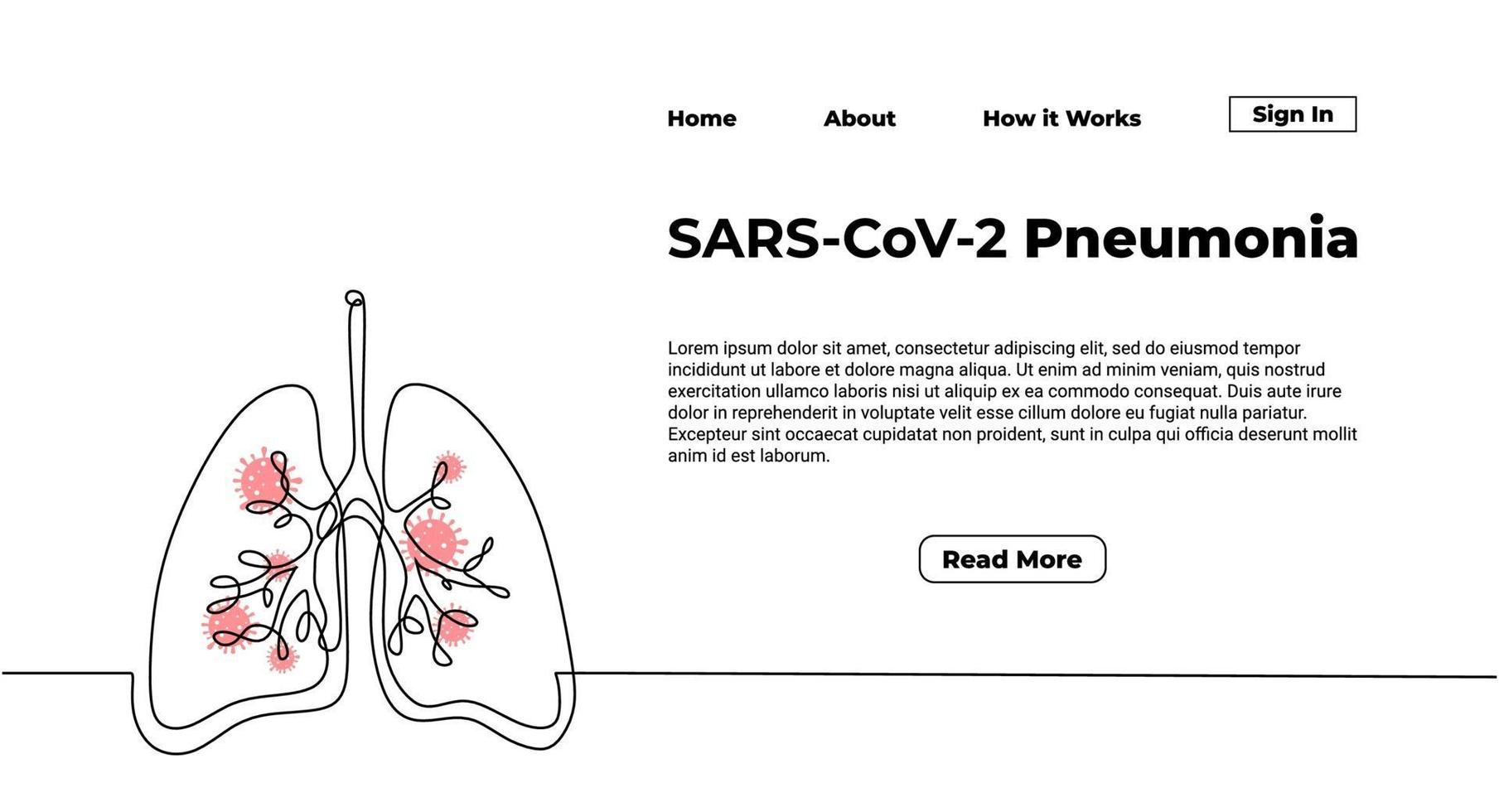 One continuous line of lungs vector