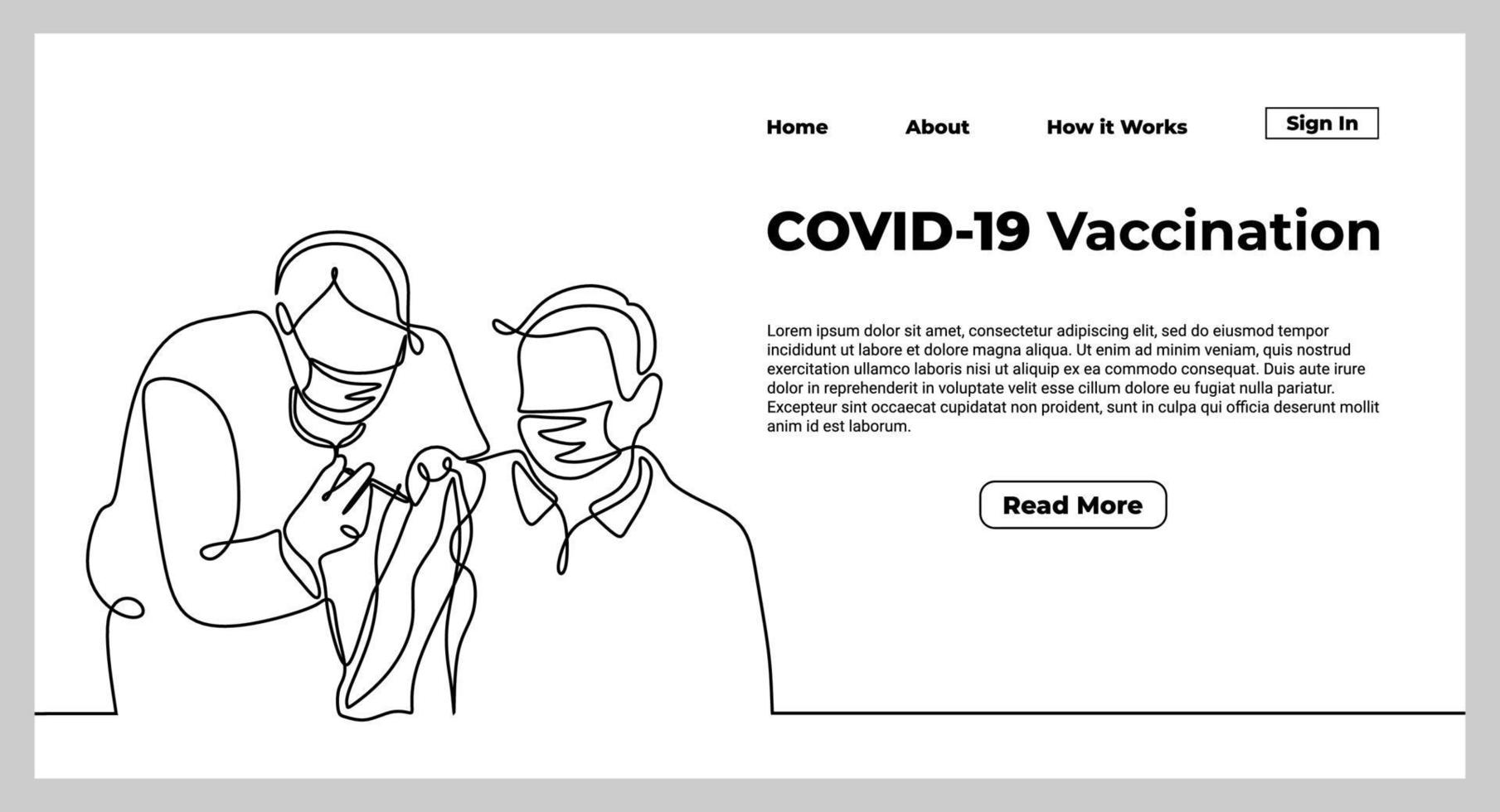 One continuous line of a Doctor injecting vaccine to a man vector