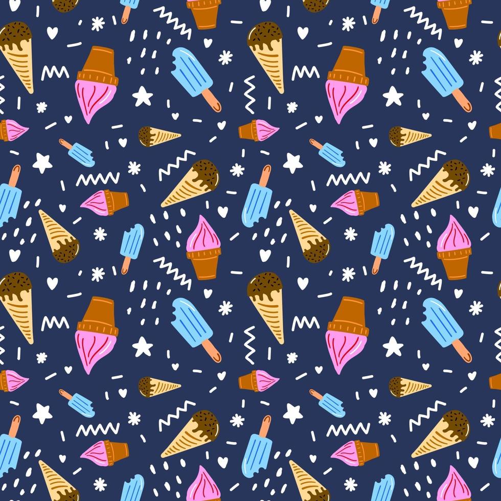 patrón transparente de helado dulce aislado sobre fondo azul. vector