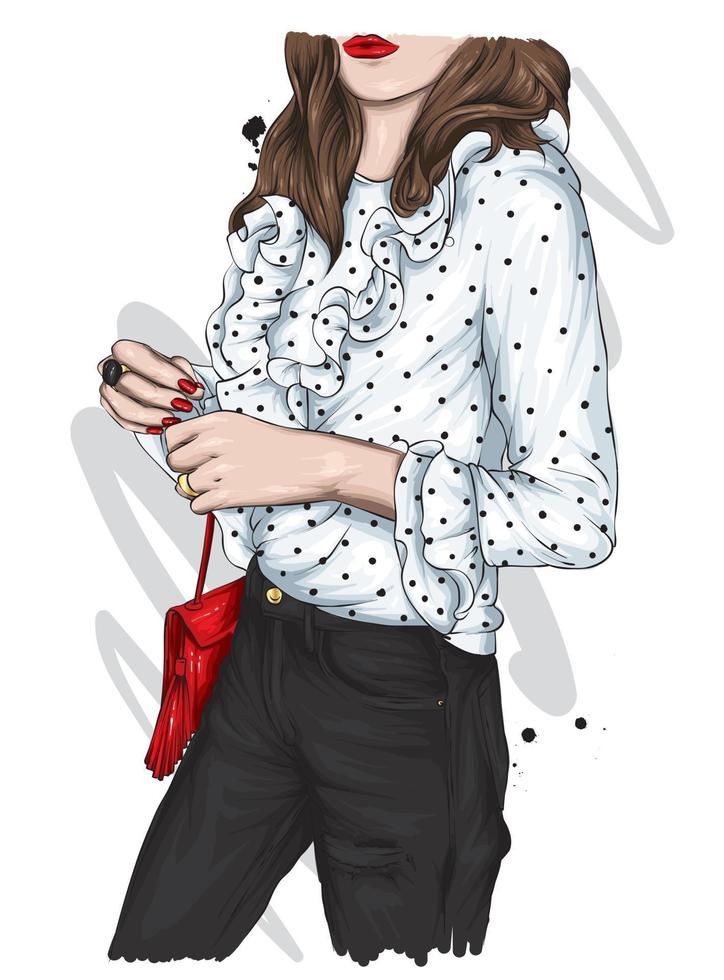 Girl in a stylish blouse and trousers vector