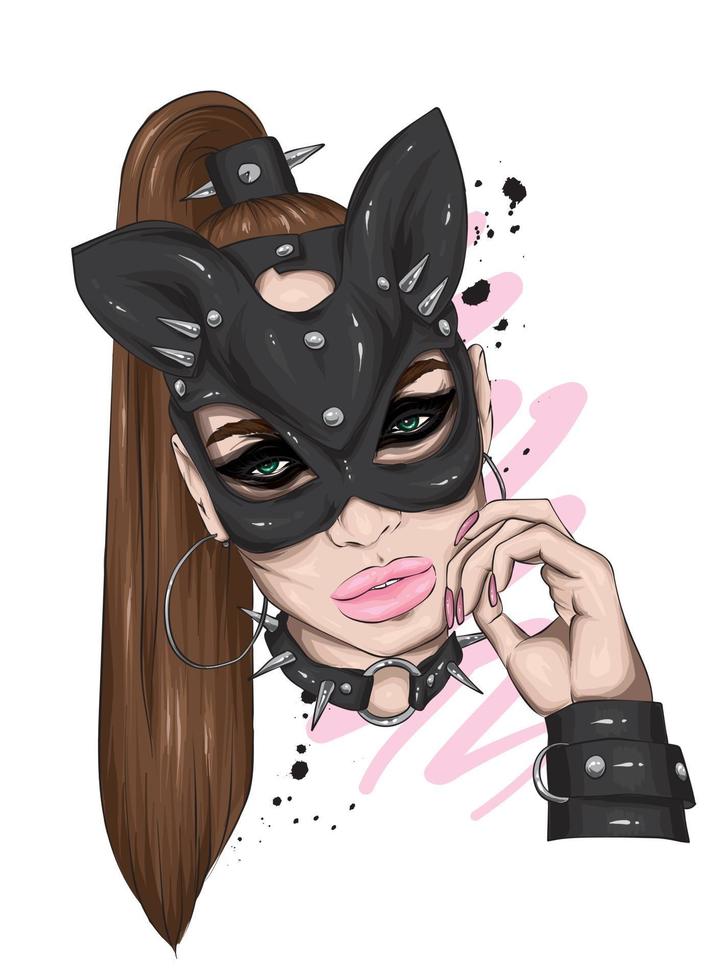 Portrait of a beautiful girl in a stylish mask vector