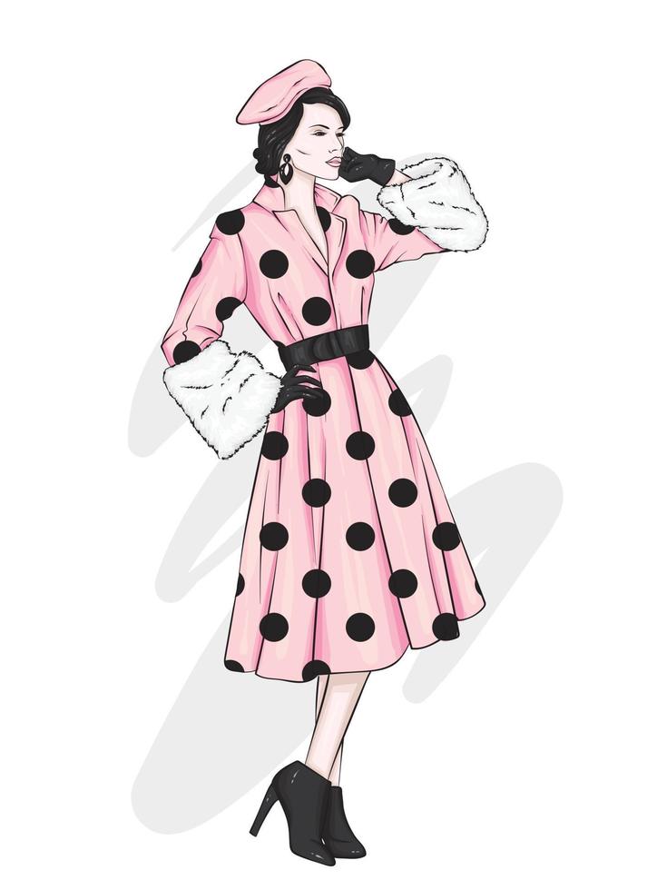 Girl in stylish retro clothes vector
