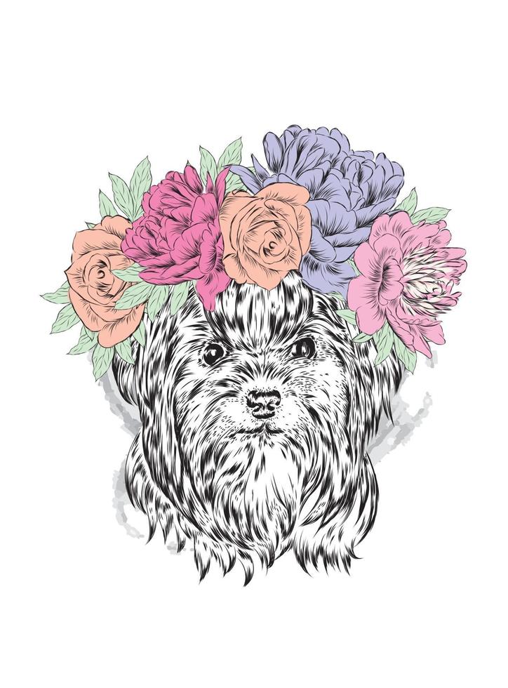 Beautiful hipster dog in a wreath of flowers vector