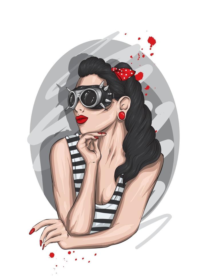 Portrait of a beautiful girl in a stylish mask vector