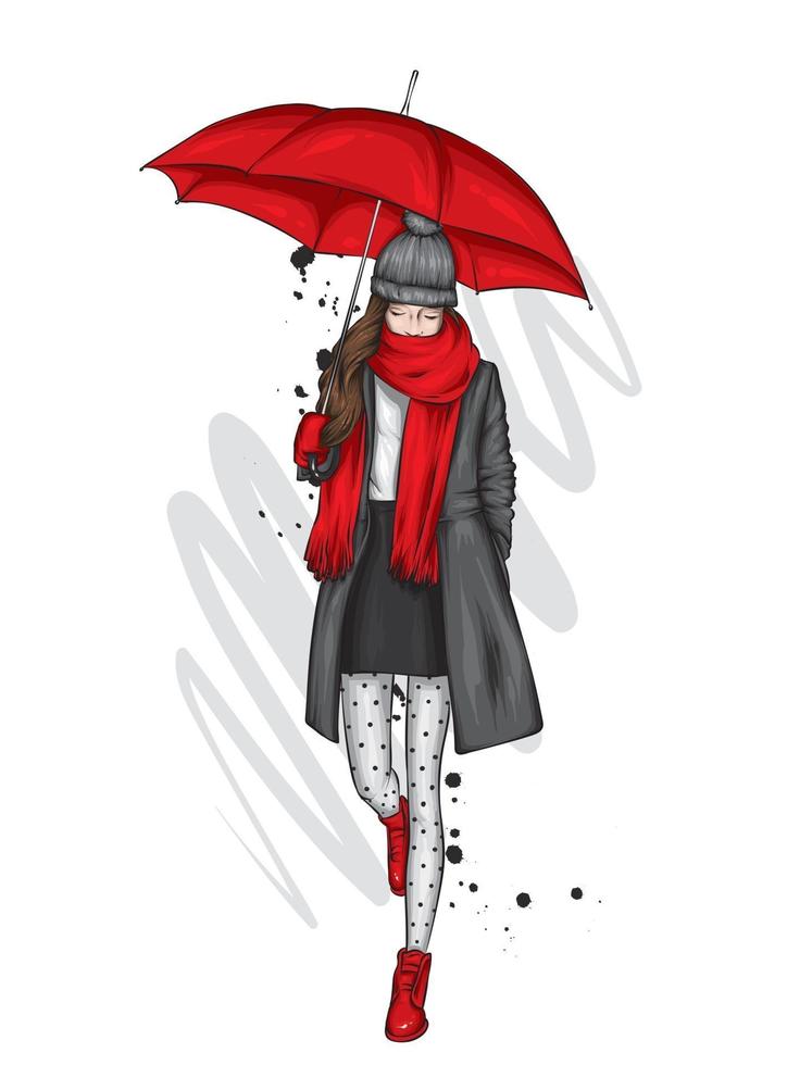 Beautiful girl in a stylish coat vector