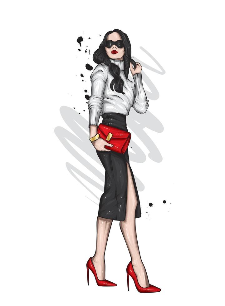 Beautiful girl in stylish clothes vector