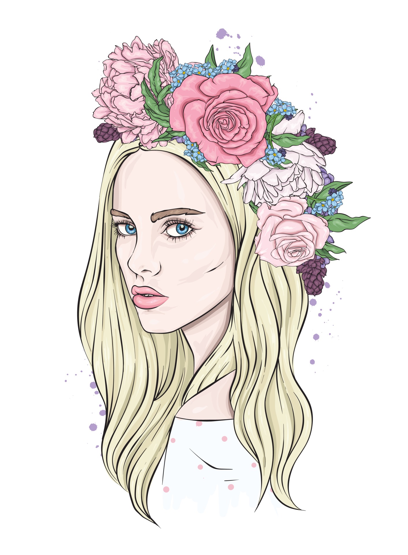 Download Beautiful girl in a flower wreath 3042689 Vector Art at Vecteezy