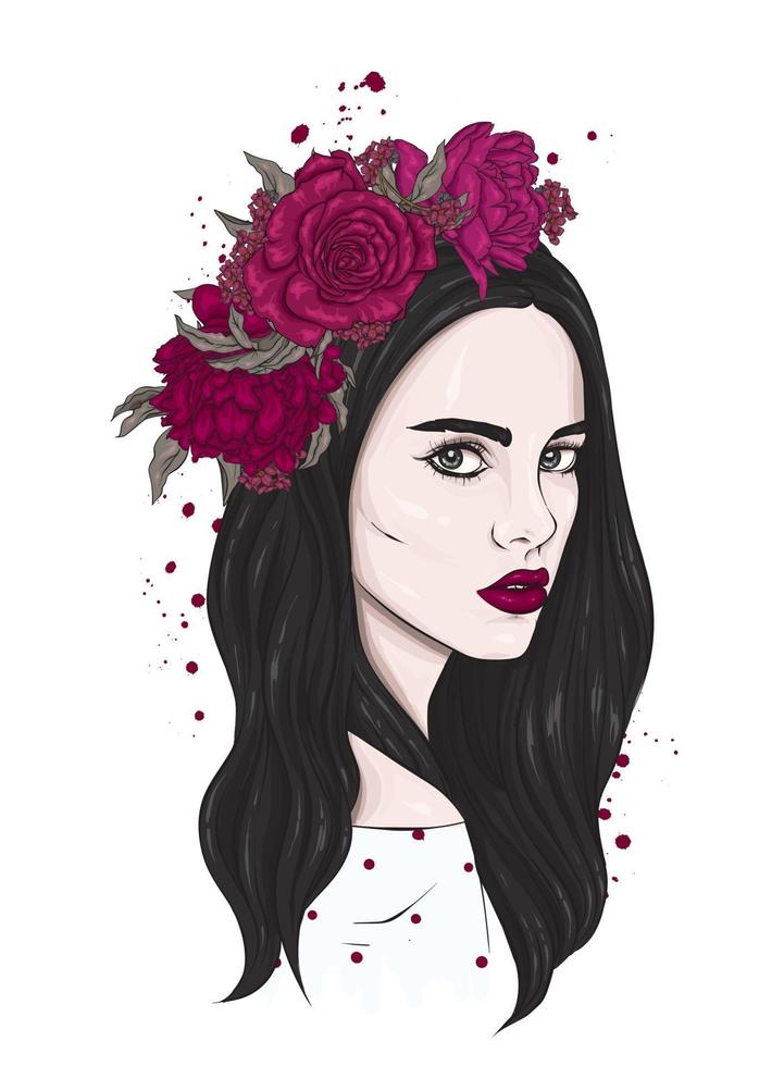 Beautiful girl in a flower wreath vector