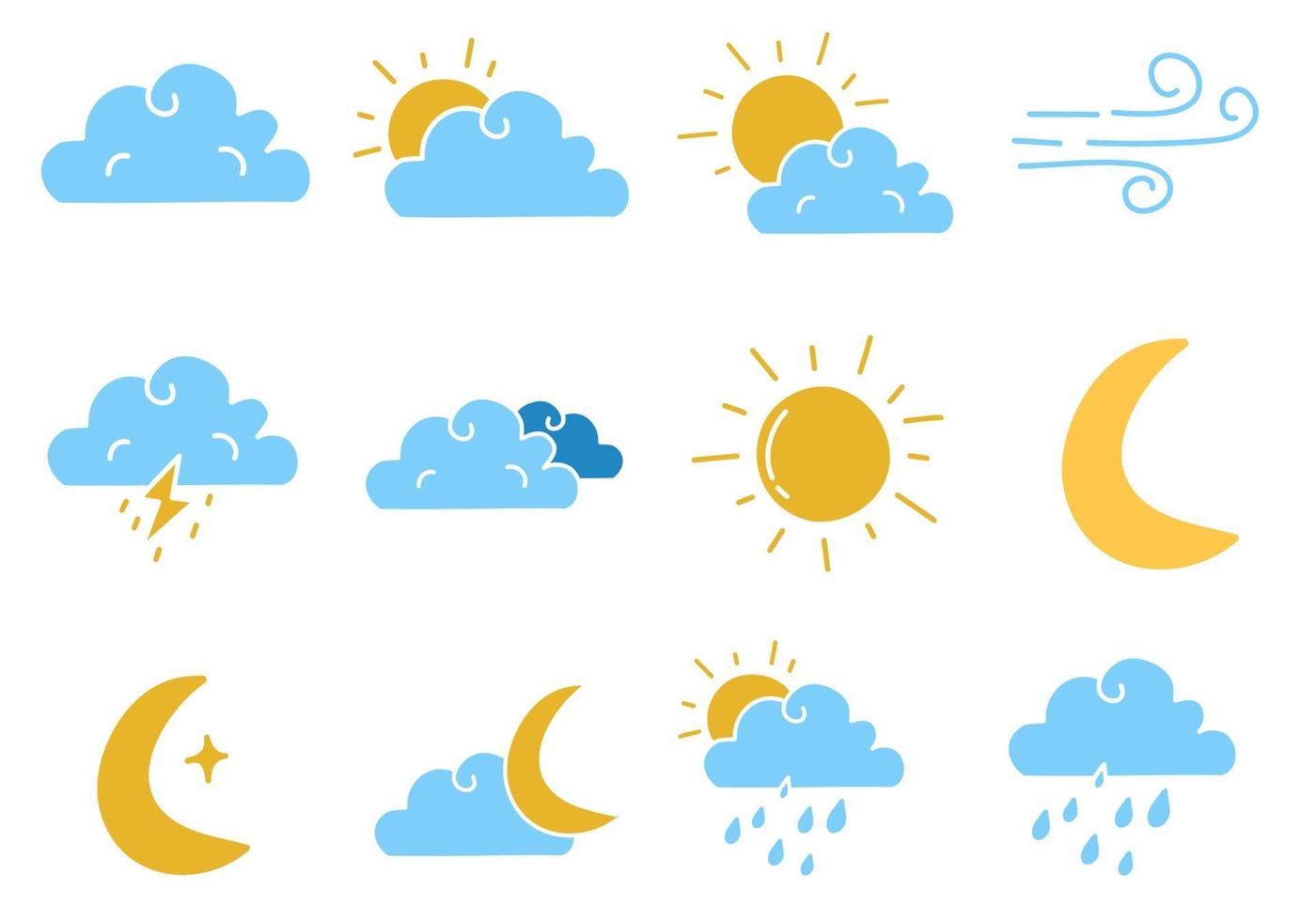 Set of Weather Doodles Vector Illustration