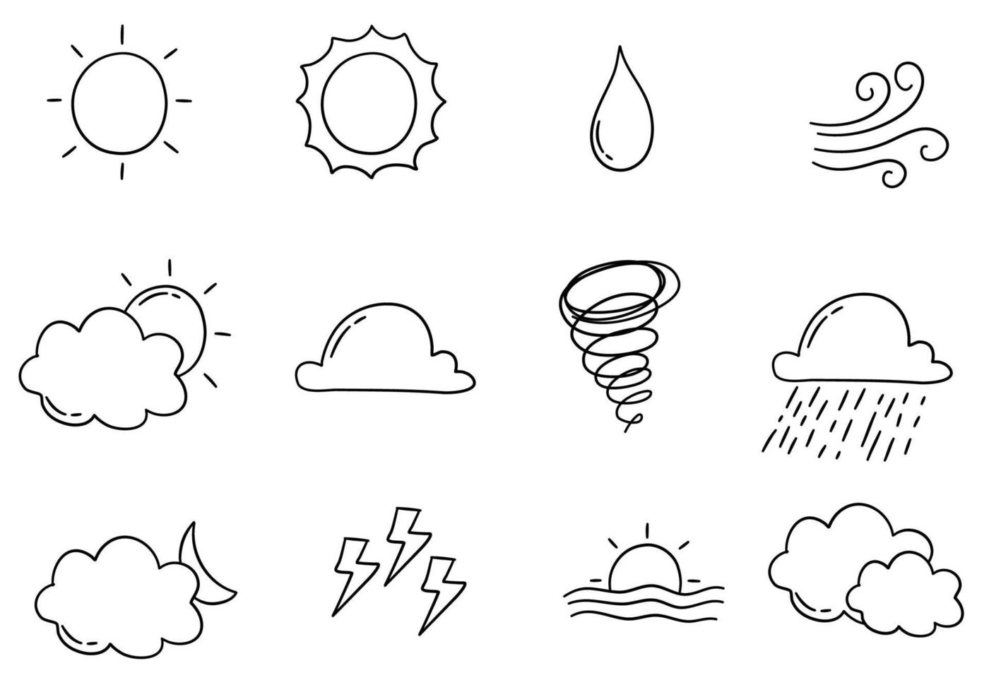 Set of Weather Doodles Vector Illustration