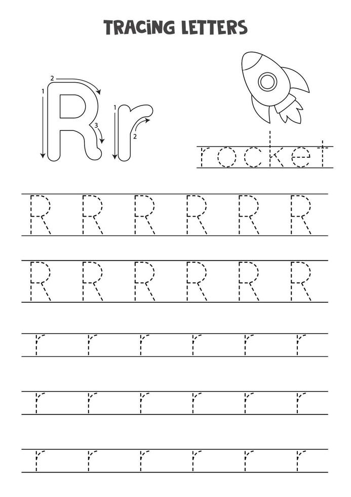 Tracing letters of English alphabet. Black and white worksheet. vector