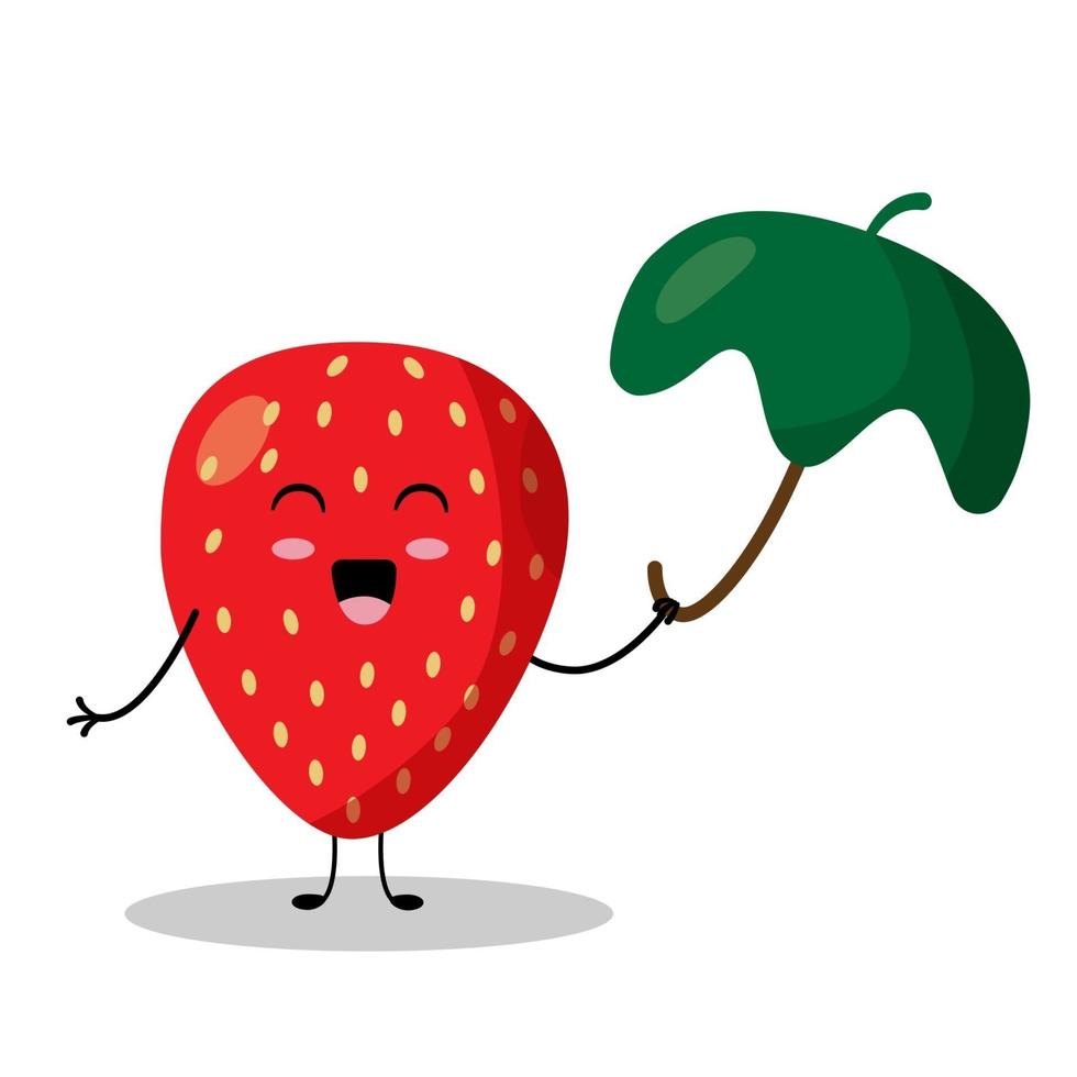 Cute strawberry holding an umbrella. vector