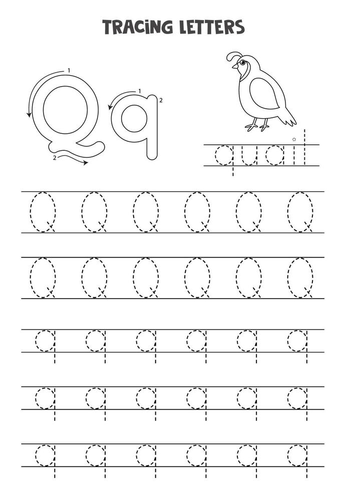 Tracing letters of English alphabet. Black and white worksheet. vector