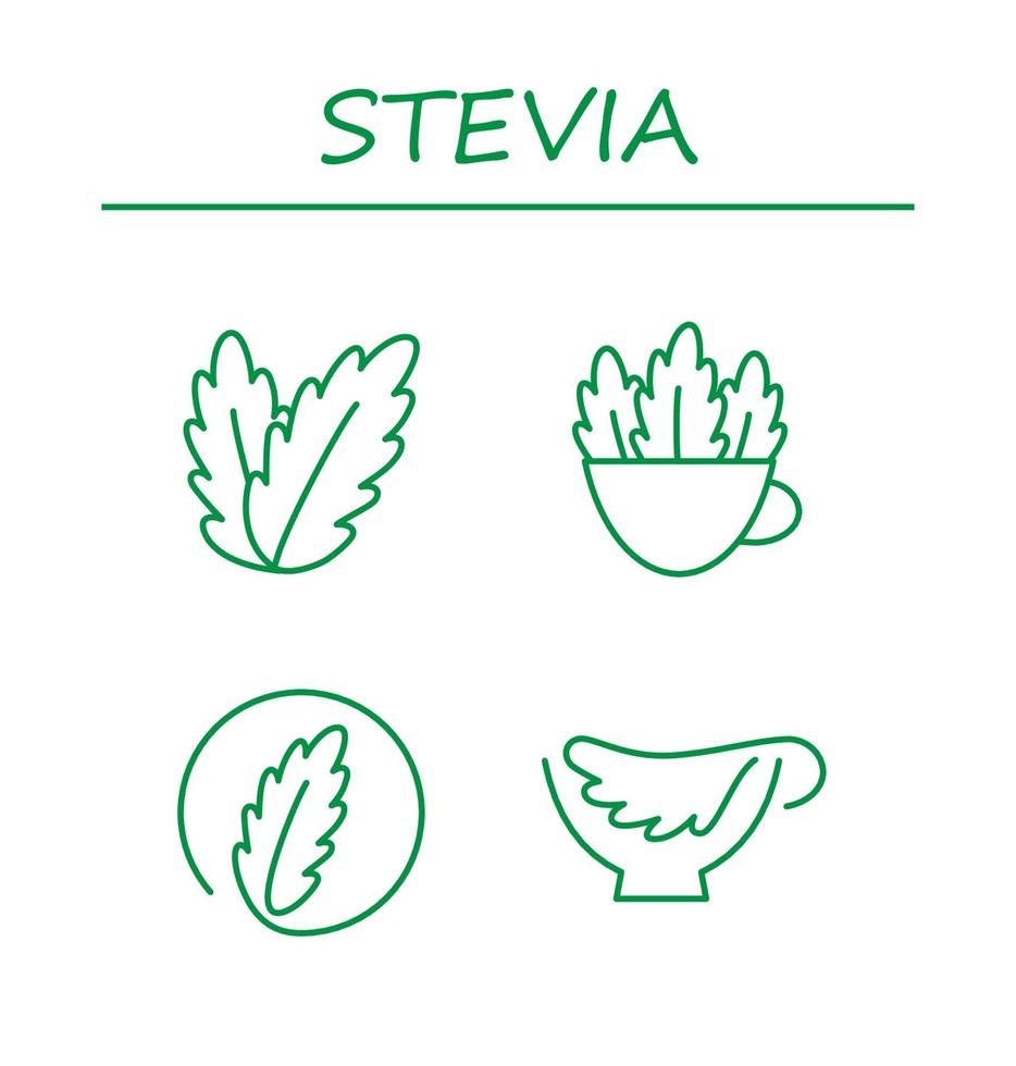 Stevia leaves icons. Natural stevia sweetener. Editable stroke vector