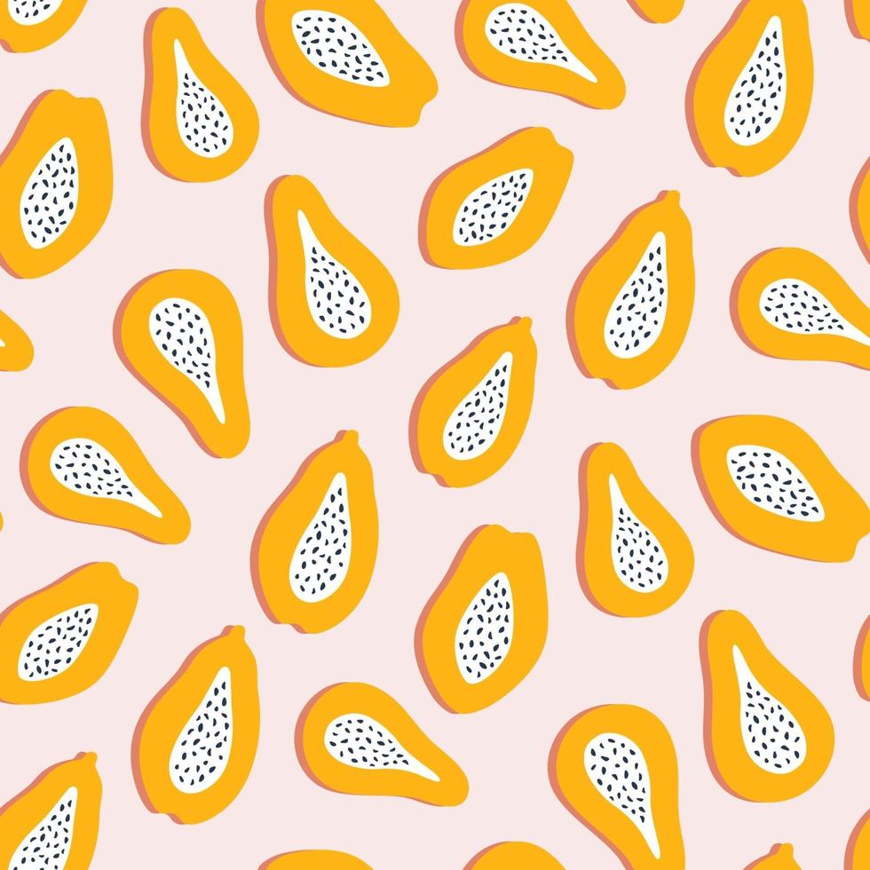 Papaya fruits. Seamless pattern for fabric, wrapping or wallpaper. vector