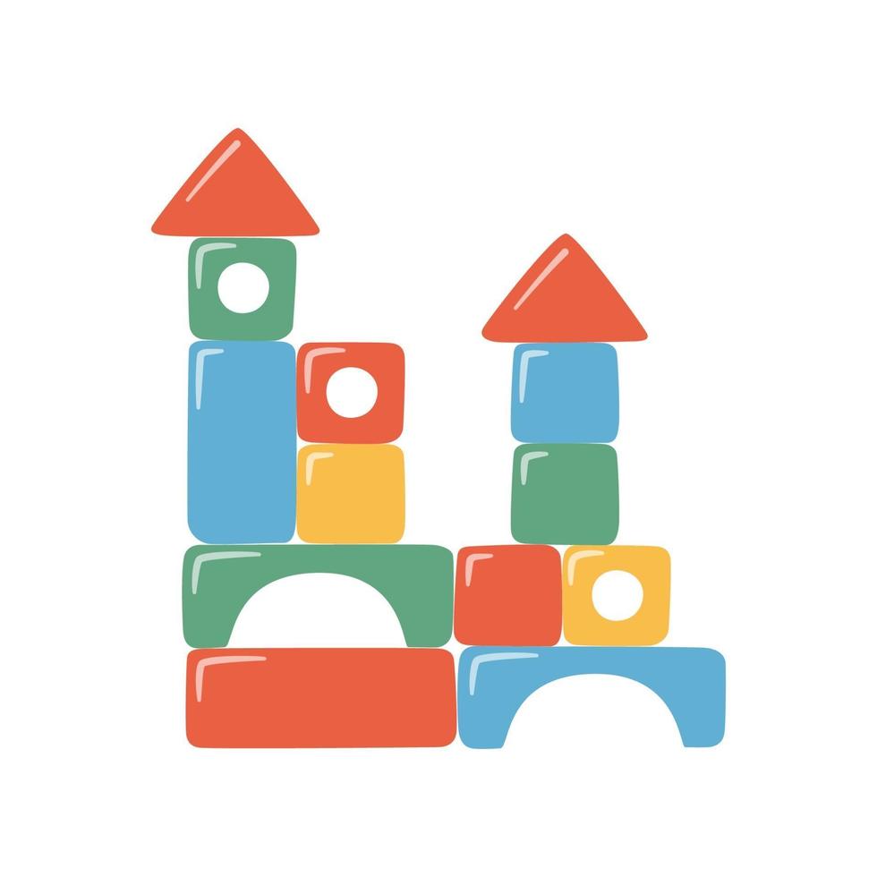 Towers of children toy blocks. Multicolored kids bricks vector
