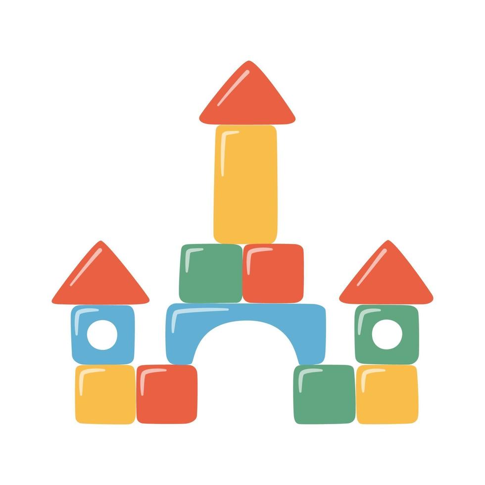 Towers of children toy blocks. Multicolored kids bricks for building