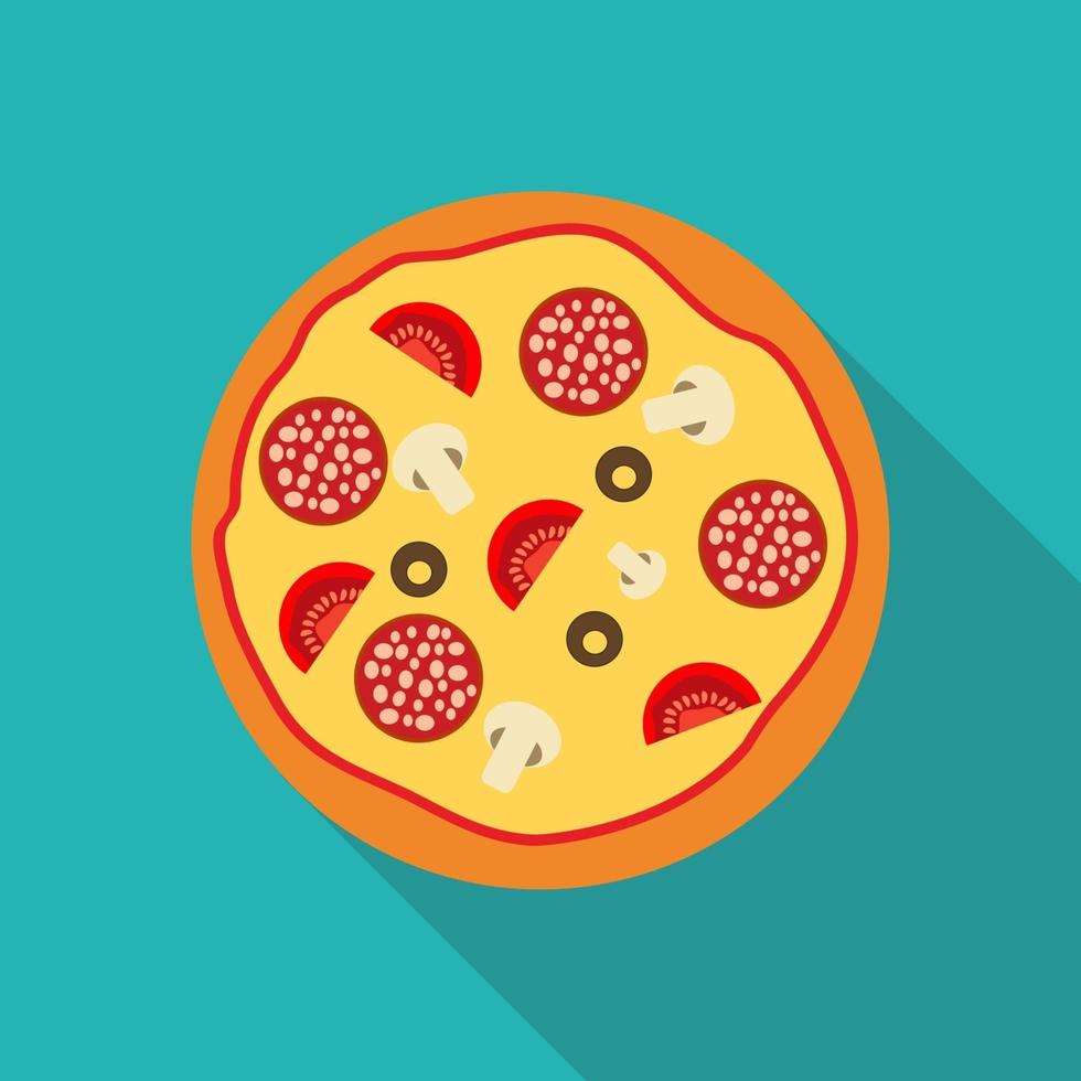 Pizza Flat Icon with Long Shadow, Vector Illustration