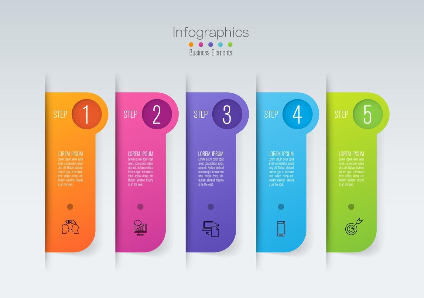 Diseño de infografías e iconos con 5 pasos. vector