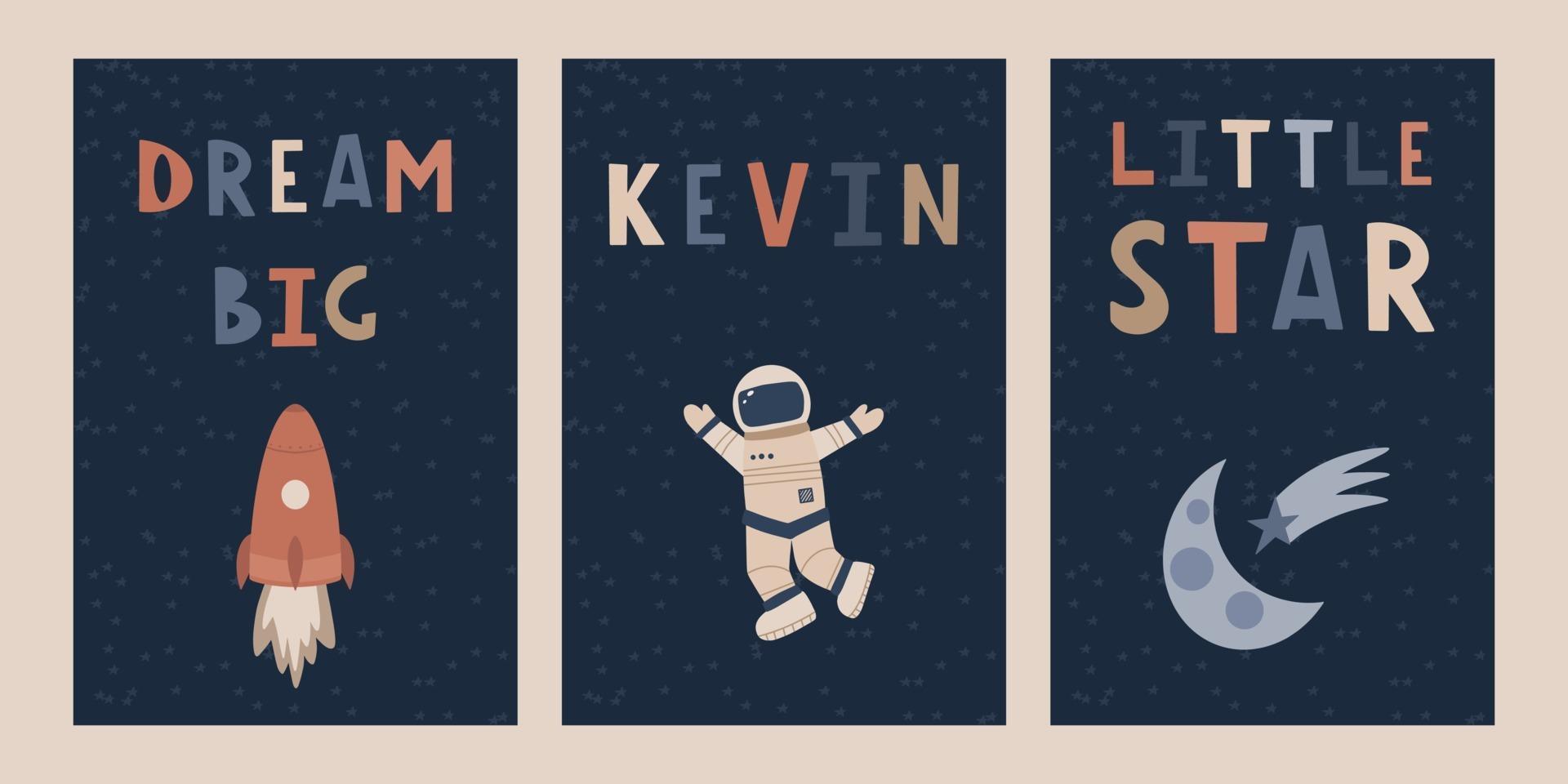 Set of cute space baby cards in cartoon style. vector