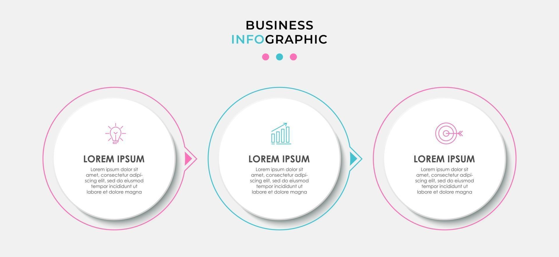 Plantilla de diseño infográfico con iconos y 3 opciones o pasos. vector