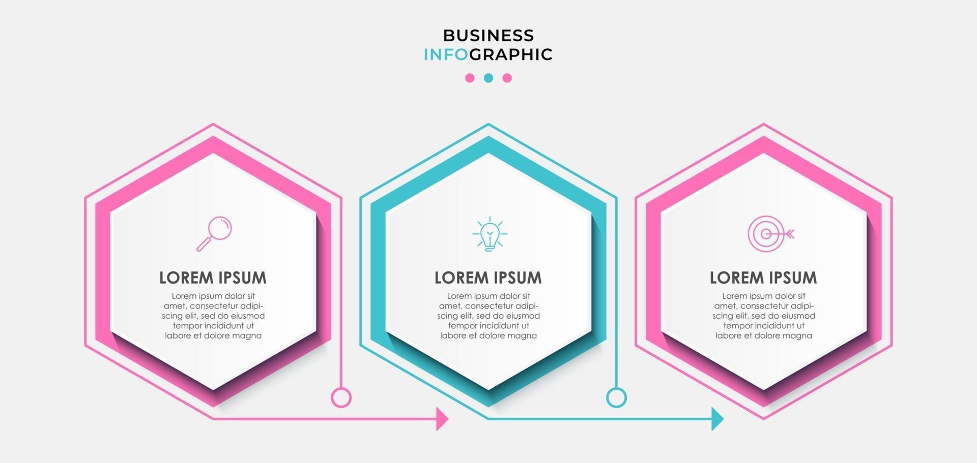 Plantilla de diseño infográfico con iconos y 3 opciones o pasos. vector