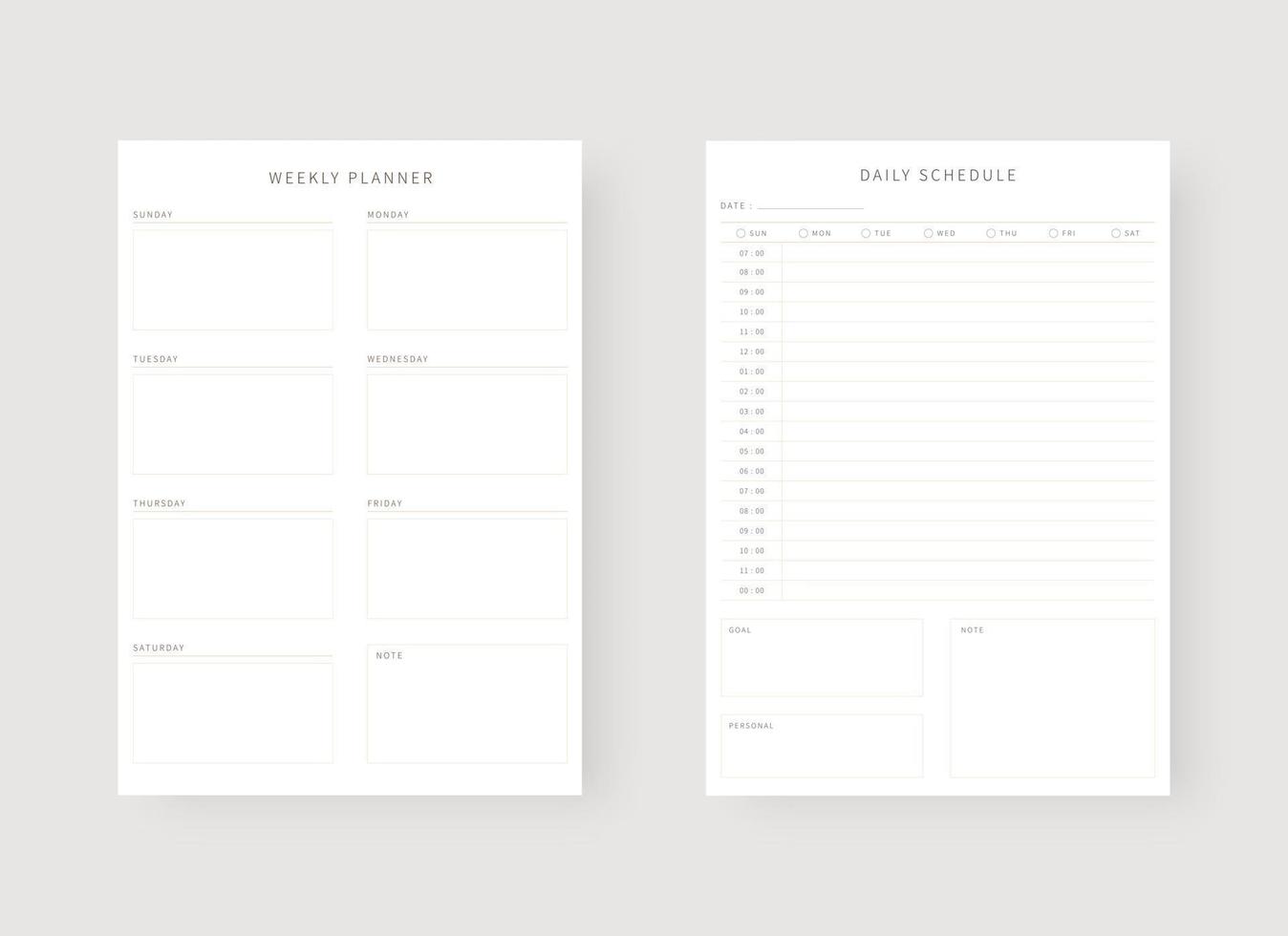 Daily and weekly planner template. vector