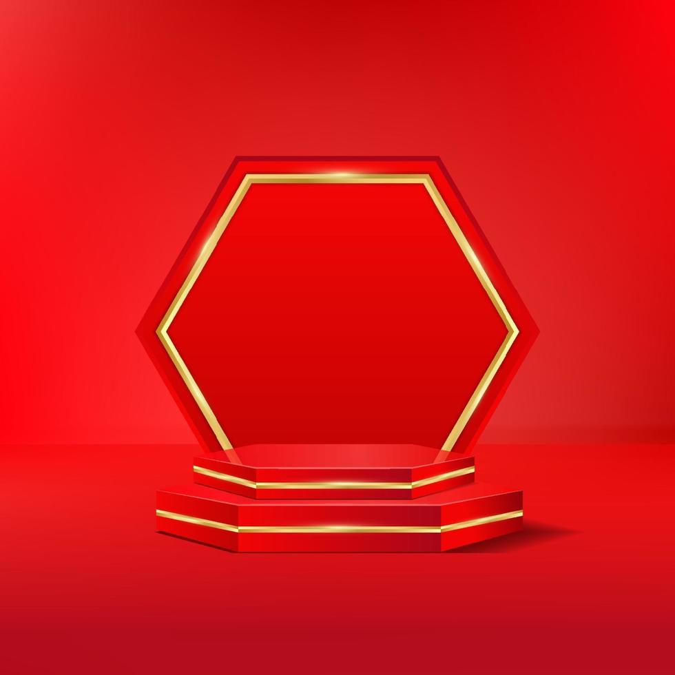 3d Realistic Red gold podium display vector