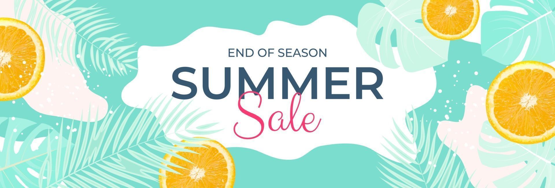 Tropical leaves summer sale background Vector illustration