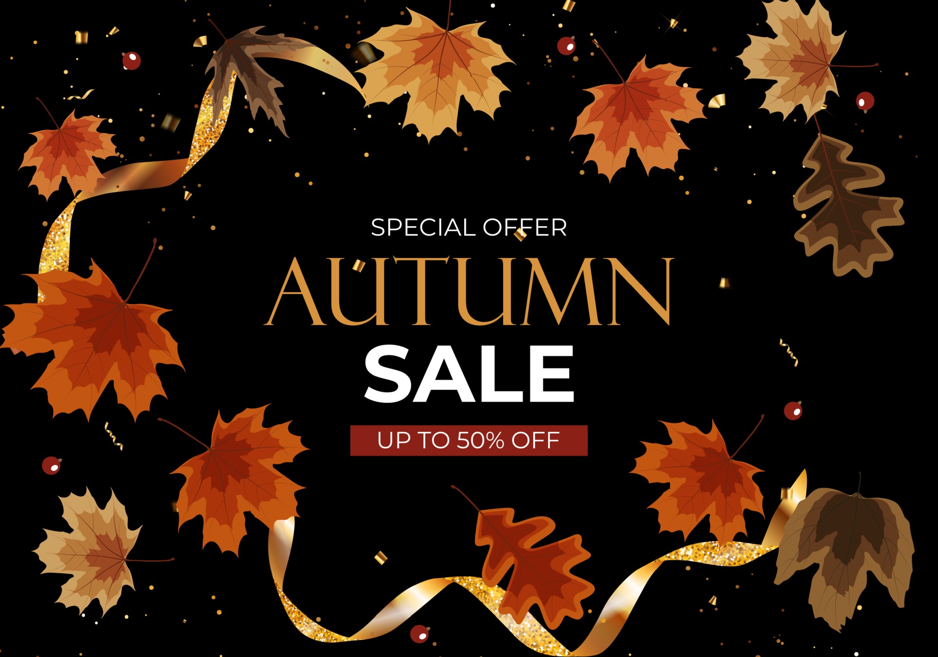 Autumn sale background with falling leaves. Can be used as story post