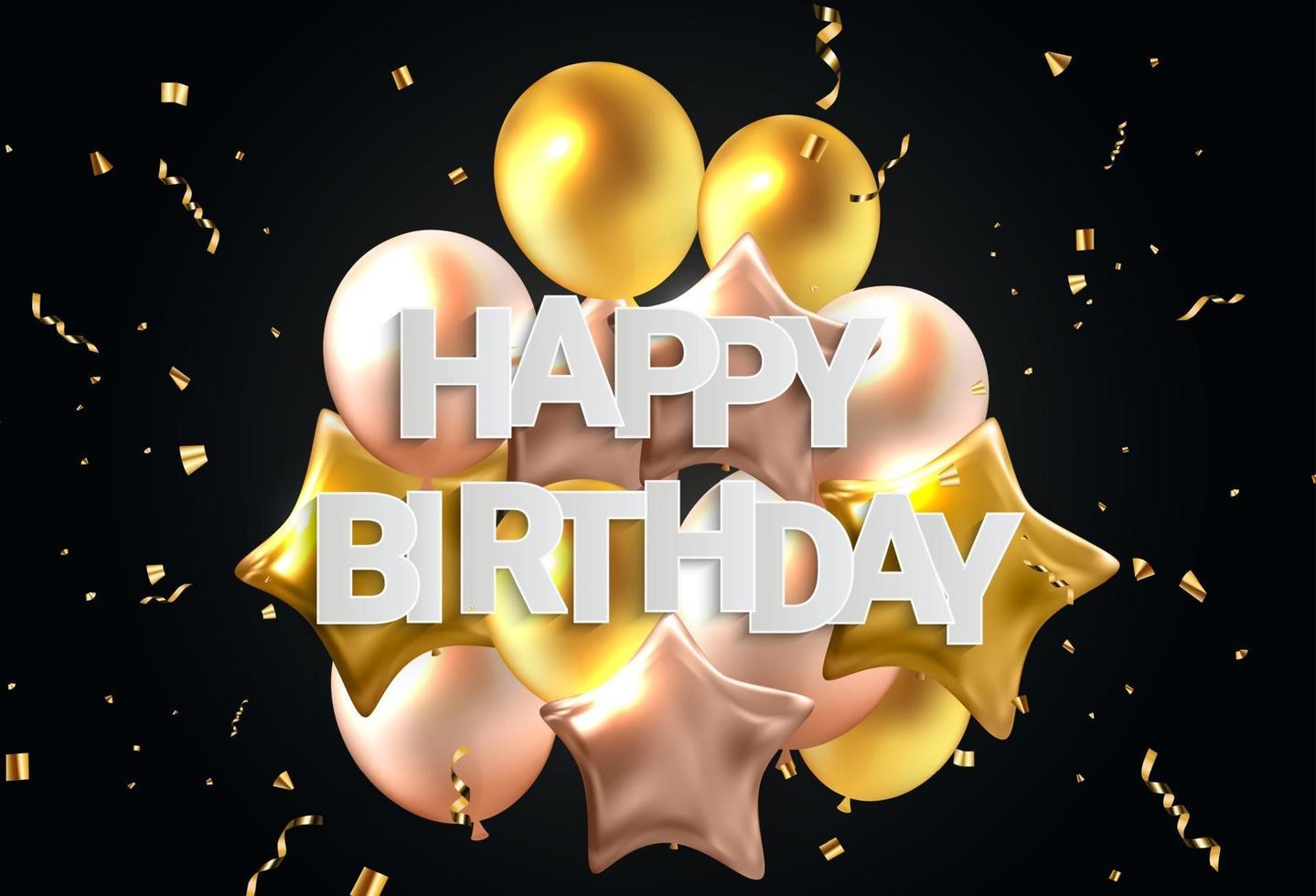 Happy Birthday congratulations banner design with Confetti, Balloons vector