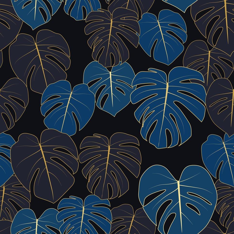 Monstera leaaves seamless pattern natural tropical background. vector