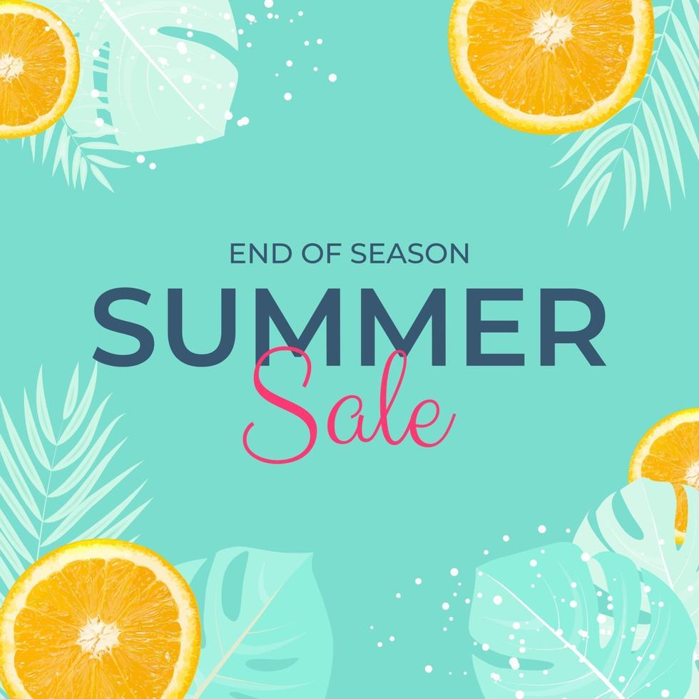 Tropical leaves summer sale background Vector illustration