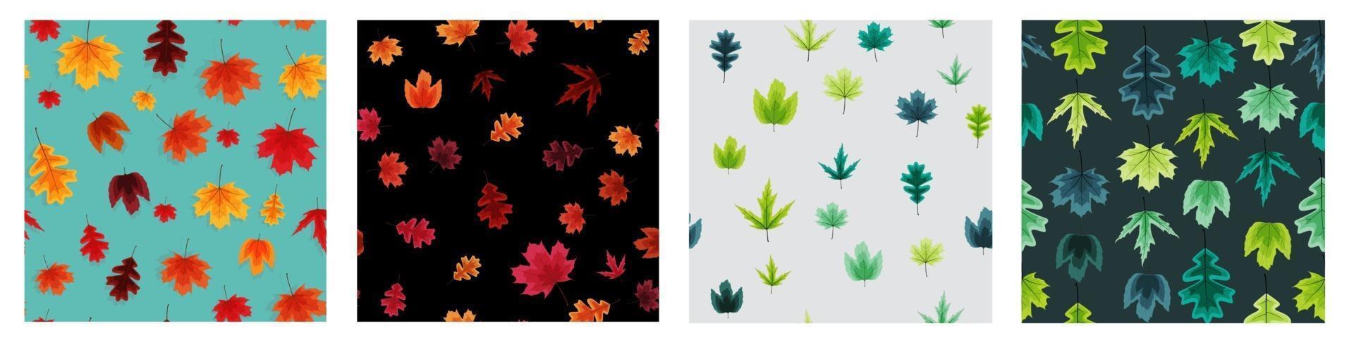 Autumn Falling Leaves Seamless Pattern Background Collection Set. vector