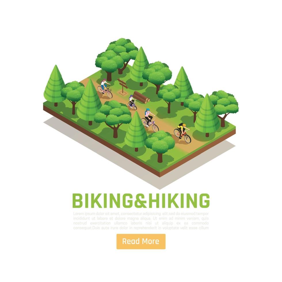 Biking And Hiking Isometric Background Vector Illustration